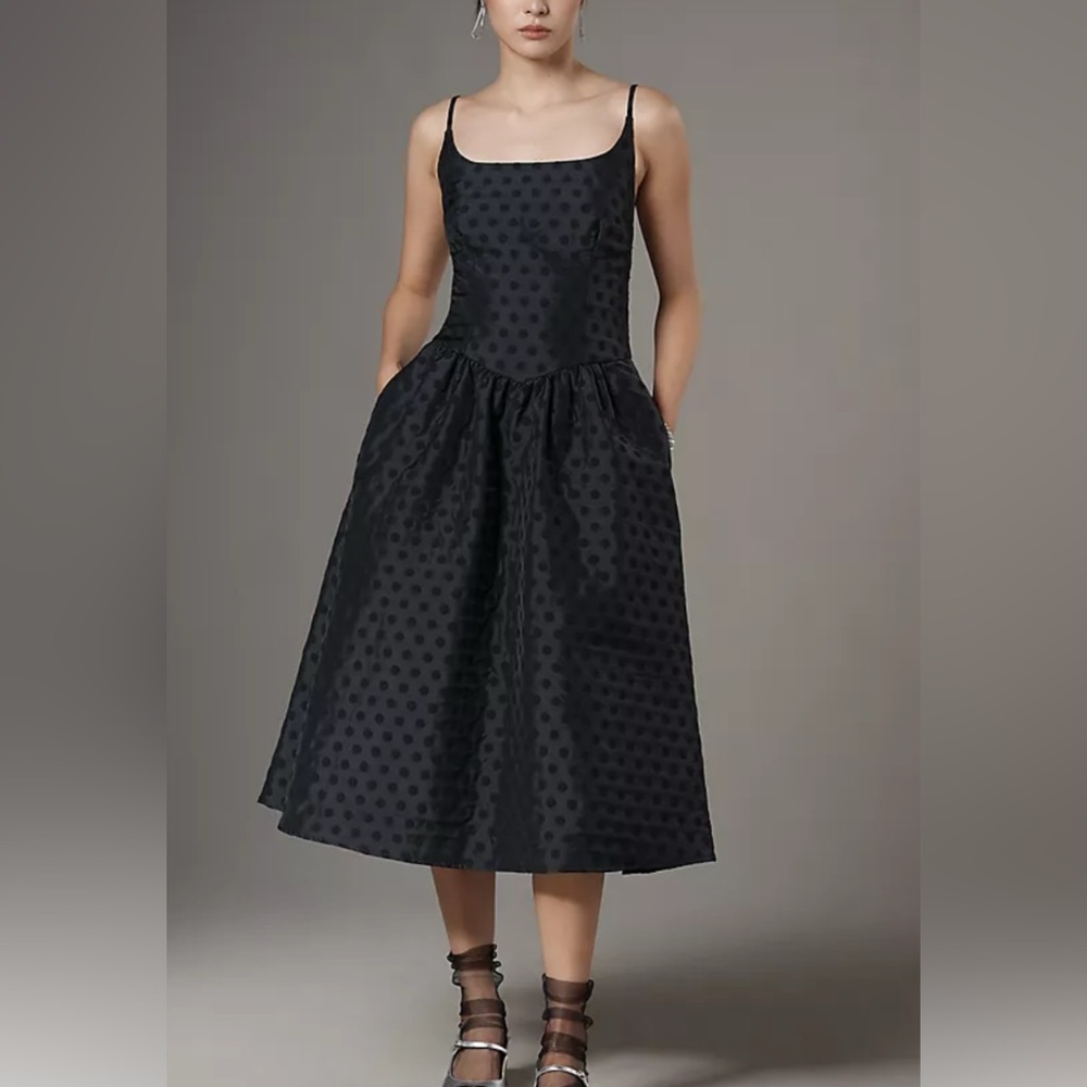 Anthropologie Black Polka Dot Midi Dress
